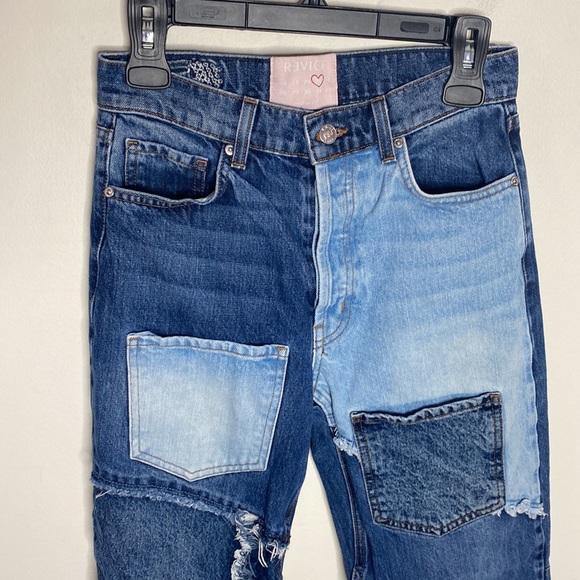 Revice Denim Blue Matchmaker high rise patchwork Straight Leg crop jeans size 26 - Picture 4 of 15